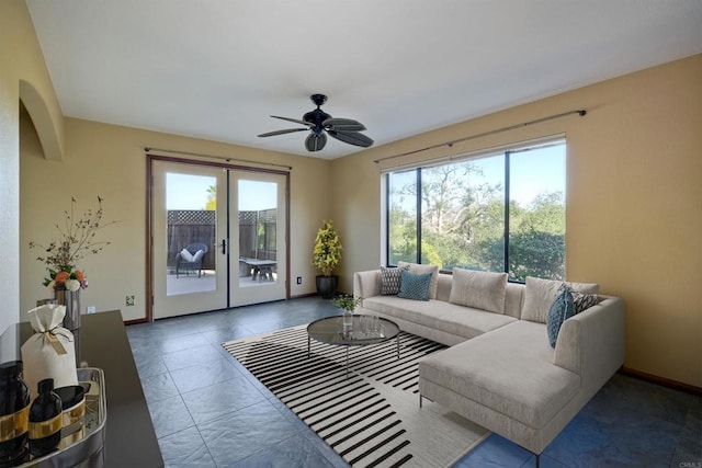 living room with ceiling fan