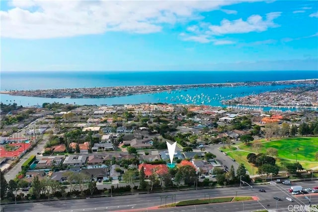 aerial view featuring a water view