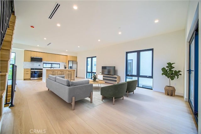 living room with light hardwood / wood-style flooring