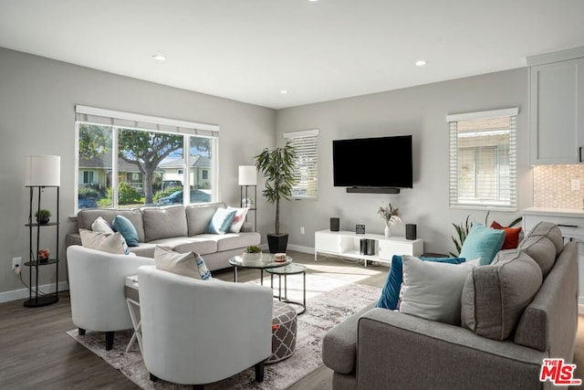 living room featuring hardwood / wood-style flooring and a healthy amount of sunlight