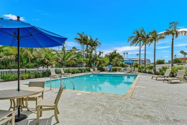 view of swimming pool with a patio