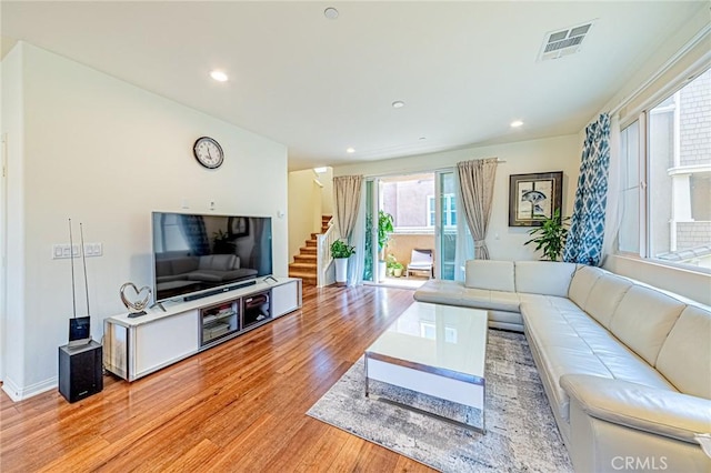 living room featuring light hardwood / wood-style flooring