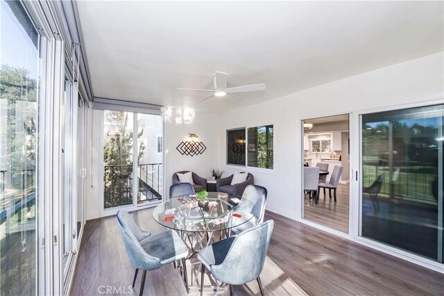 sunroom / solarium featuring ceiling fan