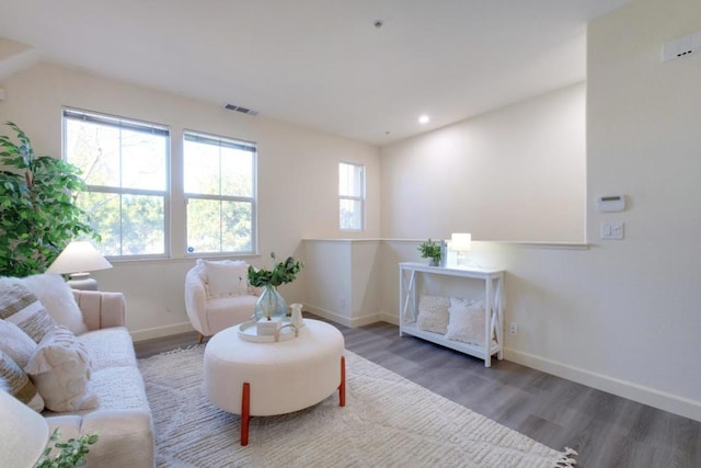 living area featuring dark hardwood / wood-style flooring