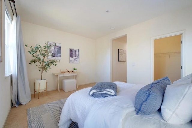 carpeted bedroom with a spacious closet and a closet