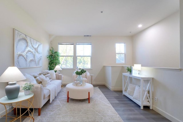 living room with dark wood-type flooring