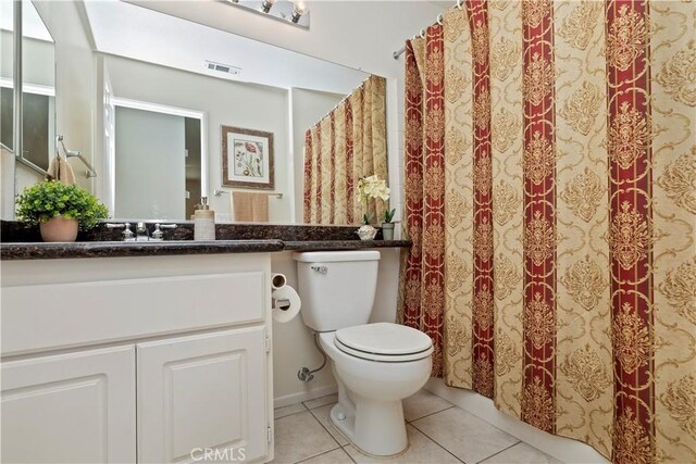 bathroom featuring toilet, tile patterned flooring, and vanity