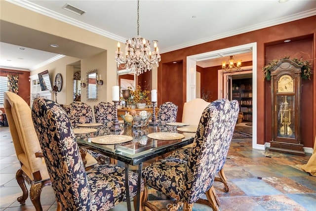 650 Crystal Mountain Cir, Riverside, CA 92506 - dining space featuring a chandelier, ornamental molding, and baseboards