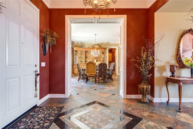 650 Crystal Mountain Cir, Riverside, CA 92506 - entrance foyer with a chandelier, baseboards, and ornamental molding