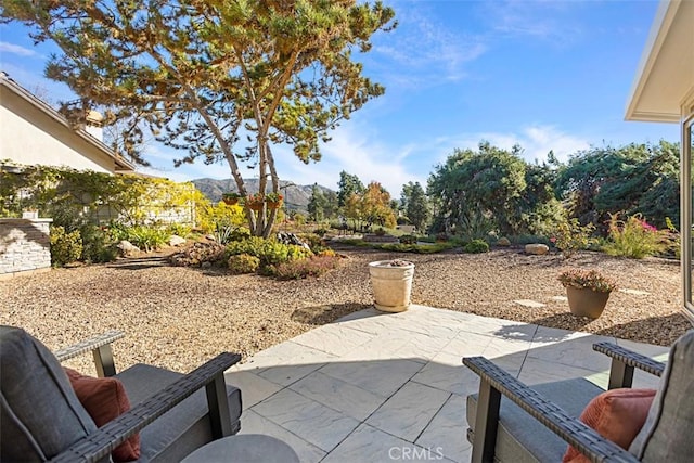 view of patio / terrace with a mountain view