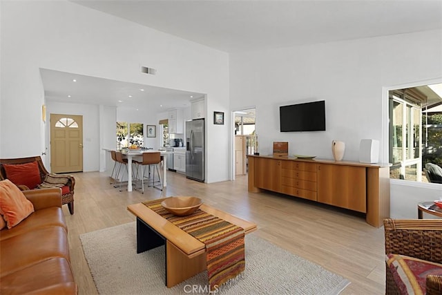 living room with light wood-type flooring