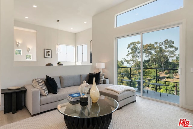 living room featuring light hardwood / wood-style flooring and a wealth of natural light