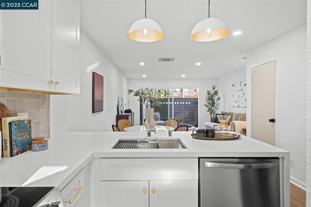 kitchen with white cabinetry, stainless steel dishwasher, and sink