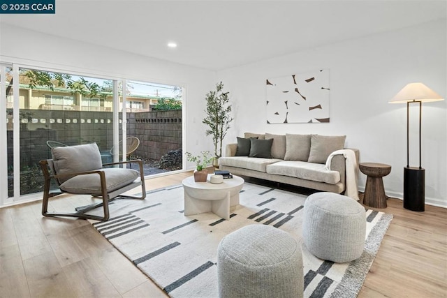 living room with light hardwood / wood-style flooring