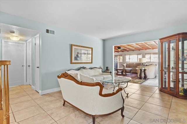 living room featuring light tile patterned floors