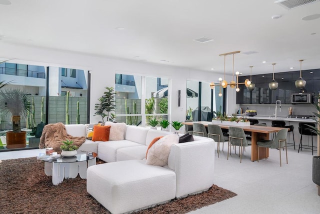 living room with sink