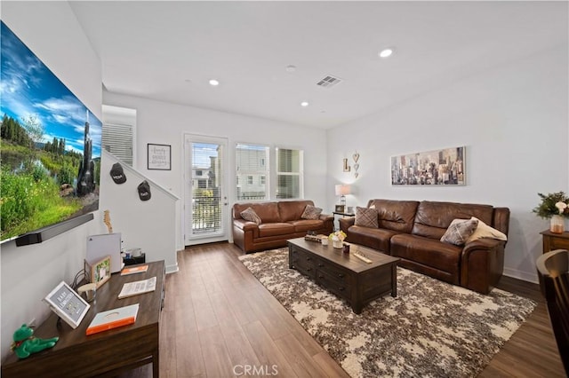 27014 Hummingbird Ln, Valencia, CA 91381 - living room with baseboards, visible vents, wood finished floors, and recessed lighting