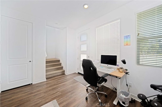 27014 Hummingbird Ln, Valencia, CA 91381 - office featuring baseboards, wood finished floors, and recessed lighting