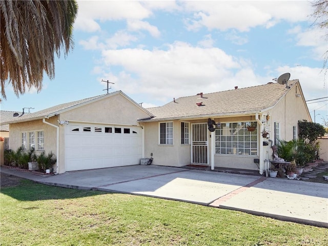 single story home with a front lawn and a garage