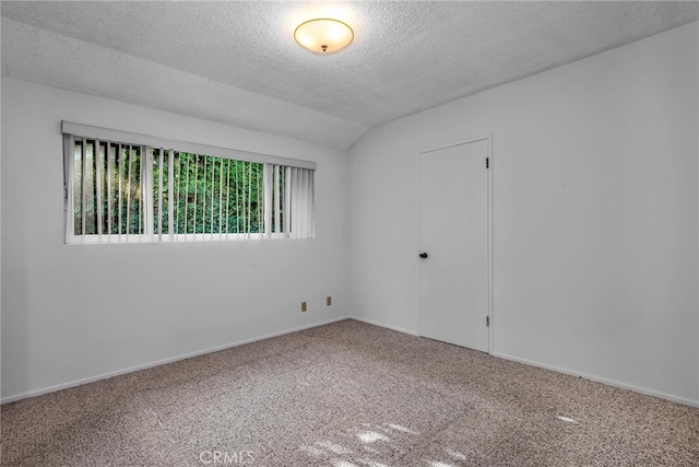 carpeted spare room featuring lofted ceiling, a textured ceiling, and a healthy amount of sunlight