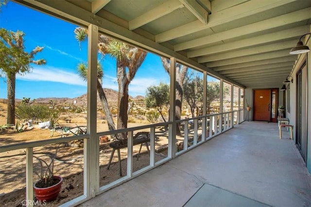 balcony featuring a mountain view