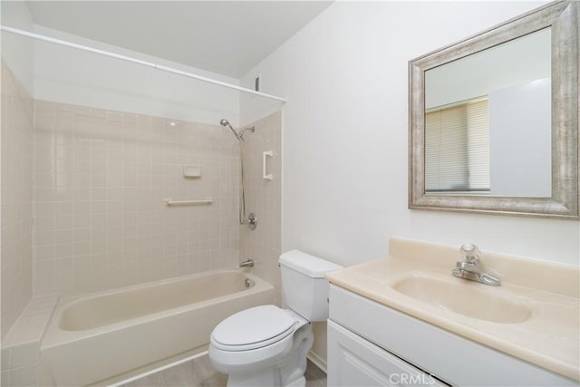 full bathroom with toilet, vanity, and bathtub / shower combination