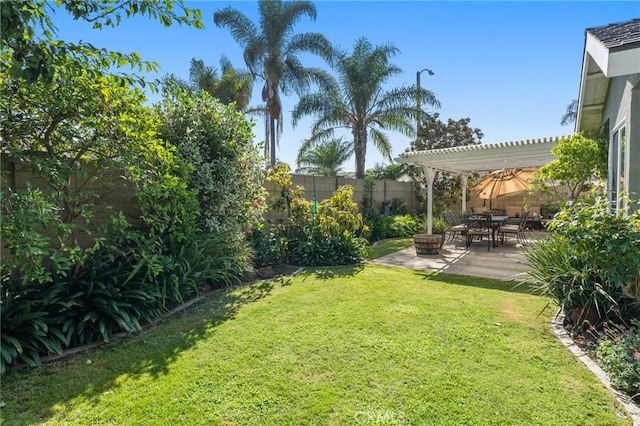 view of yard with a patio area and a pergola