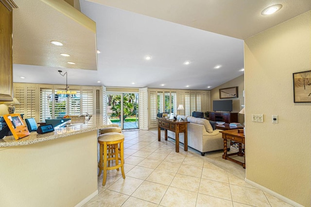 living room with light tile patterned flooring