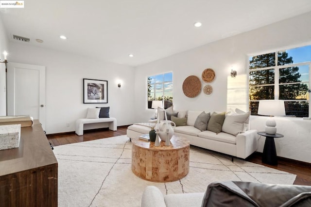 living room with wood-type flooring