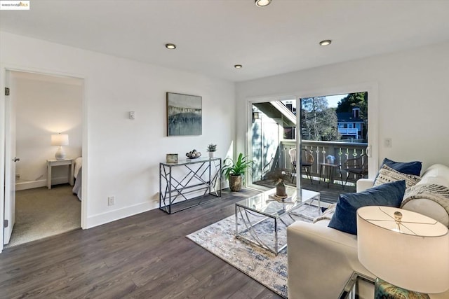 living room with dark wood-type flooring