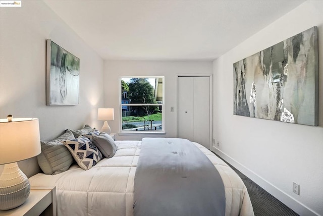 bedroom with a closet and carpet