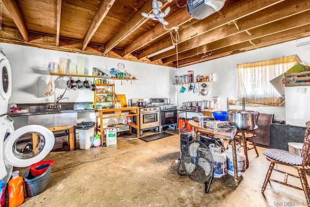 basement with stacked washer / dryer