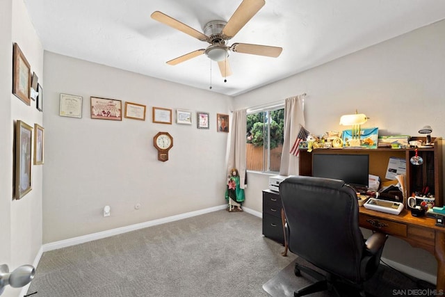 office featuring ceiling fan and carpet flooring