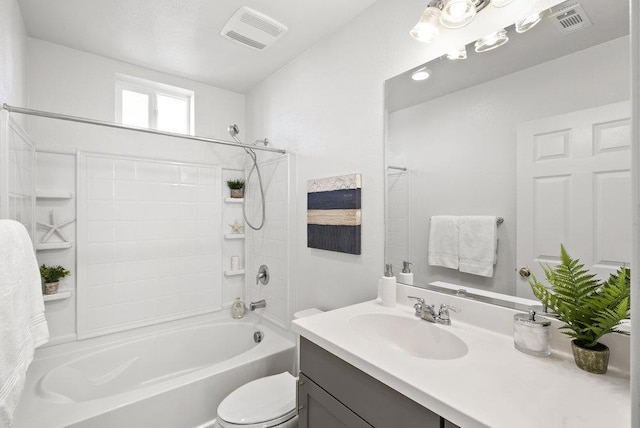 full bathroom featuring toilet, shower / tub combination, and vanity