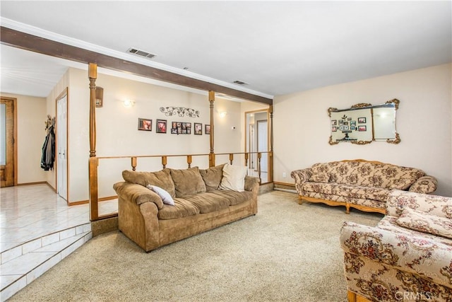 living room featuring carpet