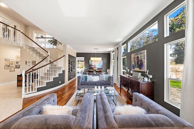 living room with light hardwood / wood-style flooring