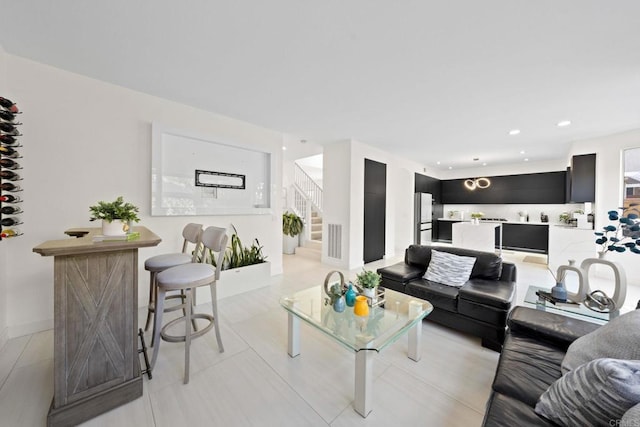 view of tiled living room