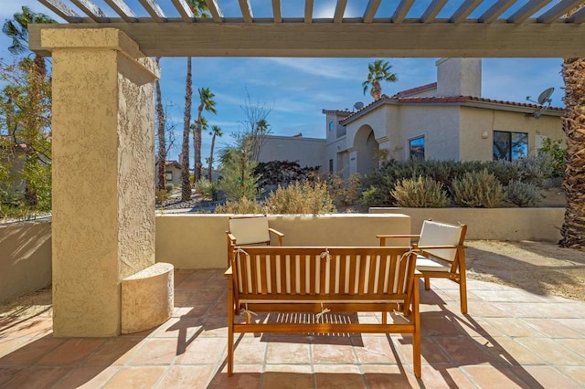 view of patio / terrace with a pergola and outdoor lounge area