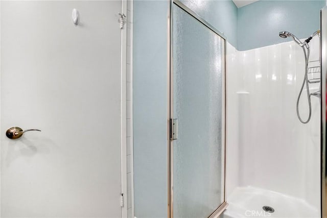 bathroom featuring a shower with door