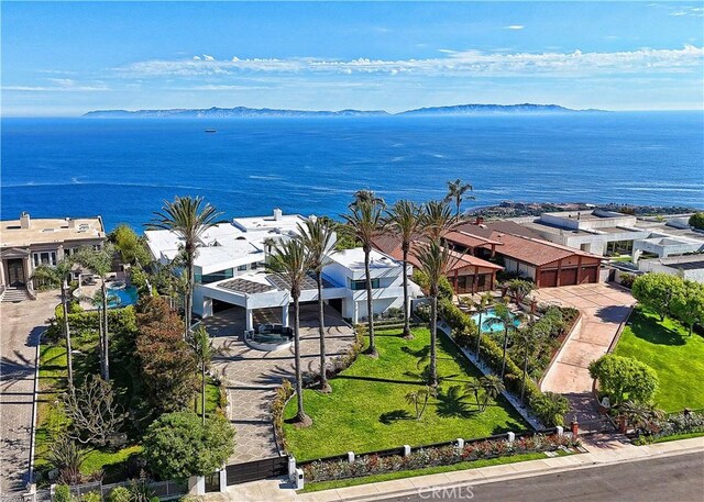 aerial view featuring a water view