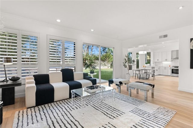 living room with light hardwood / wood-style floors