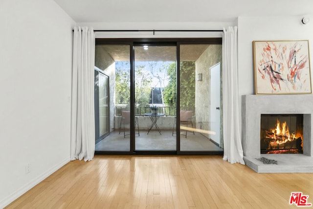 entryway with a fireplace and hardwood / wood-style flooring