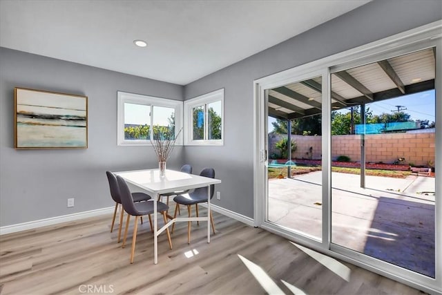 dining space featuring light hardwood / wood-style flooring