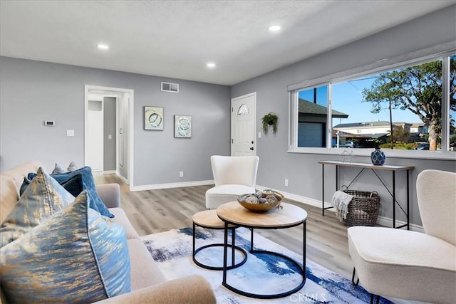 living room with light hardwood / wood-style floors