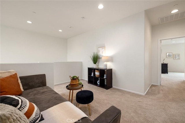 living room featuring light colored carpet