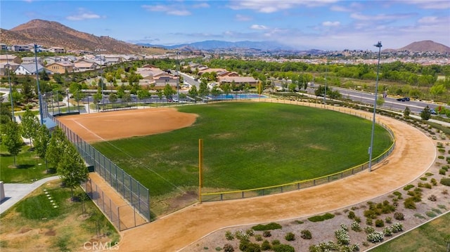 drone / aerial view featuring a mountain view