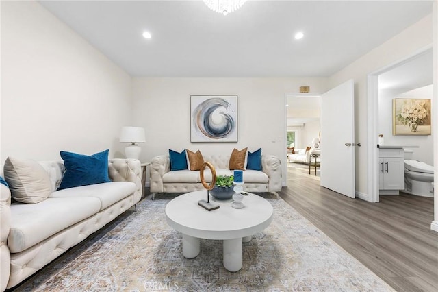 living room with hardwood / wood-style flooring