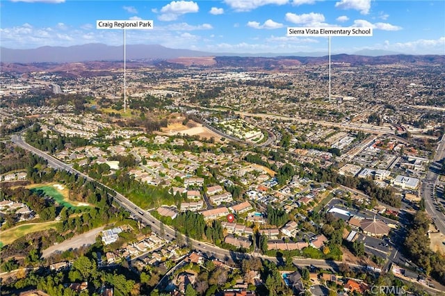 bird's eye view with a mountain view