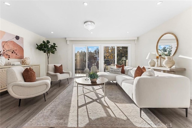 living room featuring dark hardwood / wood-style flooring