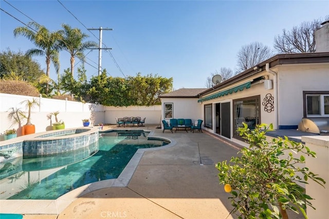 view of swimming pool featuring a patio, an in ground hot tub, and outdoor lounge area